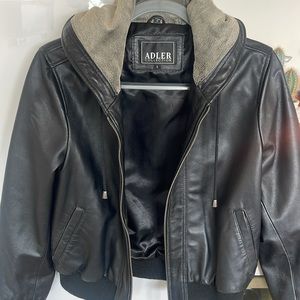 Adler Collection Genuine Leather Jacket. Black hoodie bomber. Size Large. Unisex